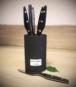 Au Nain Brasserie Universal Knife Block With 6 Steak Knives - Black Handles