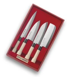 Jaku 4-piece Japanese Knife Set: Nakiri + Santoku + Deba + Sashimi