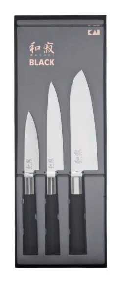 KAI Wasabi Black 3-piece Knife Set: 2 Utility Knives & 1 Santoku Knife