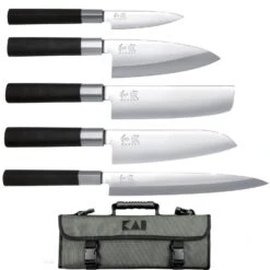 KAI Wasabi Black Knife Bag With 5 Knives JAPAN
