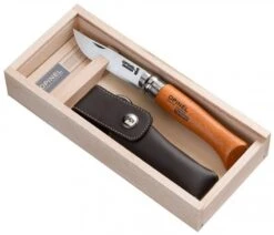 Opinel Set: Folding Knife N°08 Carbon Steel Blade 8.5cm + Sheath