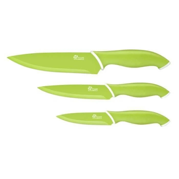 Pradel Excellence Set Of 3 Kitchen Knives - Non-stick, Green Blades 1 Pradel Excellence Set Of 3 Kitchen Knives - Non-stick, Green Blades