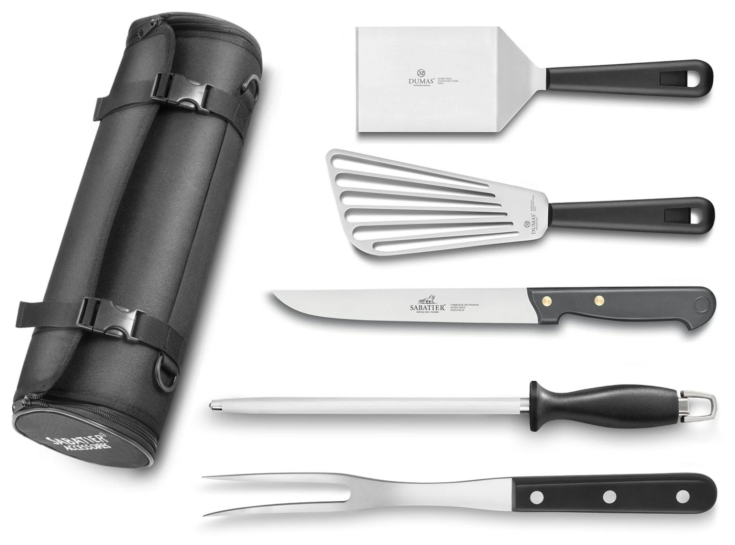 Sabatier And 32 Dumas Special BBQ 5-piece Tool Set With Roll Bag 1 Sabatier And 32 Dumas Special BBQ 5-piece Tool Set With Roll Bag