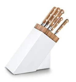 Sabatier Provençao White Knife Block With 5 Kitchen Knives - Olive Wood Handles