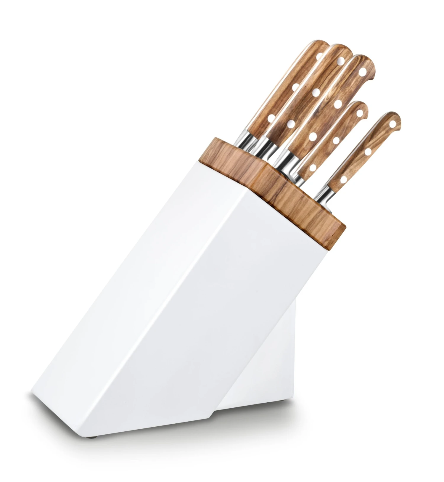 Sabatier Provençao White Knife Block With 5 Kitchen Knives - Olive Wood Handles 1 Sabatier Provençao White Knife Block With 5 Kitchen Knives - Olive Wood Handles