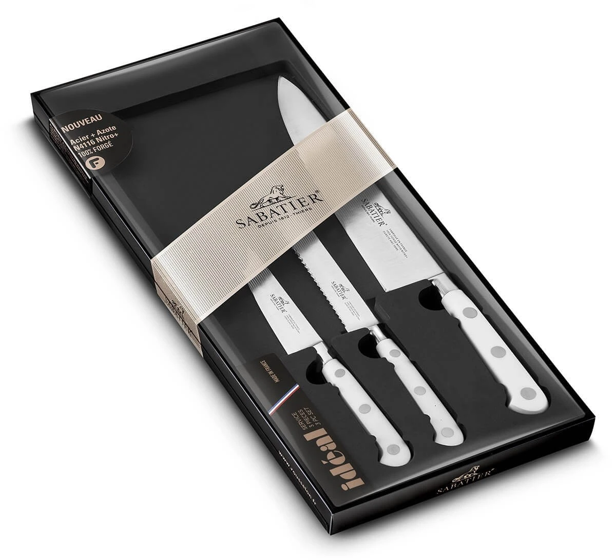 Sabatier Toque Blanche 3-piece Knife Set 100% Forged 1 Sabatier Toque Blanche 3-piece Knife Set 100% Forged