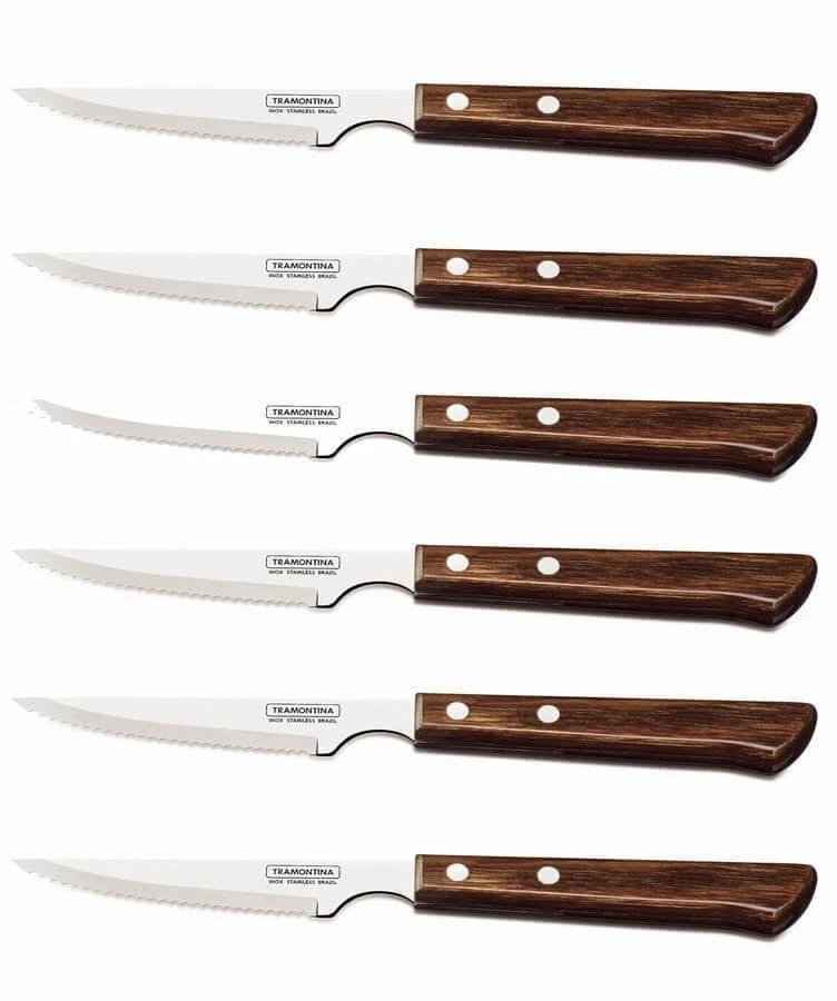 Tramontina 6-piece Steak Knife Set - Brown Handles And Serrated Blades 1 Tramontina 6-piece Steak Knife Set - Brown Handles And Serrated Blades