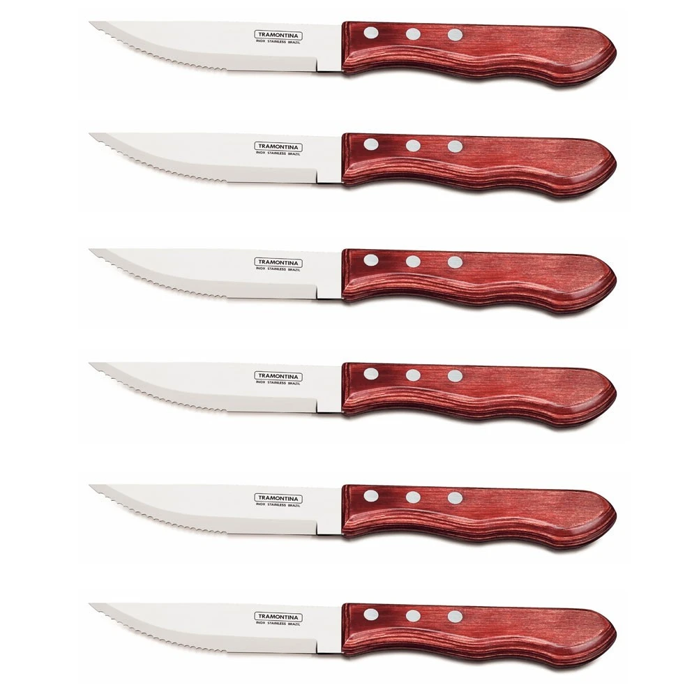 Tramontina 6-piece Steak Knife Set - Red Polywood Handles And Serrated Blades 2 Tramontina 6-piece Steak Knife Set - Red Polywood Handles And Serrated Blades - Image 2